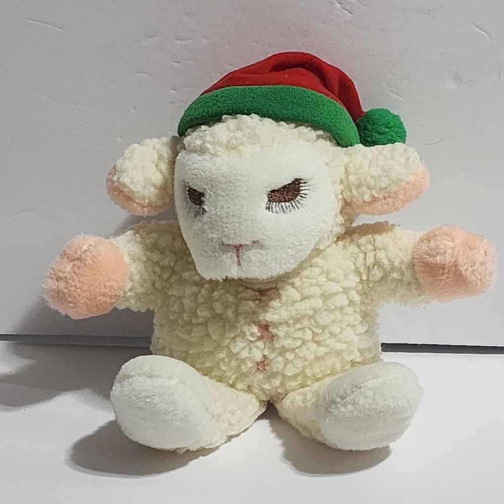 Vintage Lamb Chop 11” Plush Hand Puppet Shari Lewis Christmas Hat Avon 1991